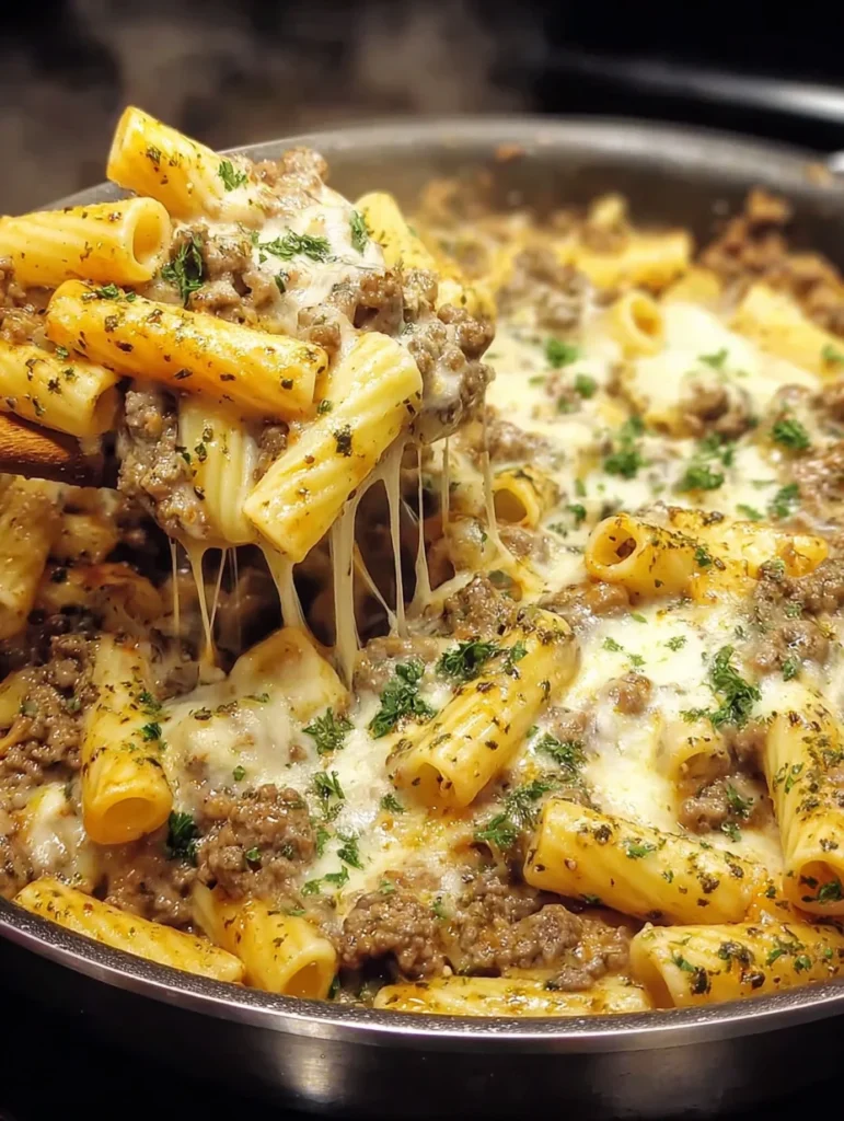 Cheesy Ground Beef Pasta Skillet
