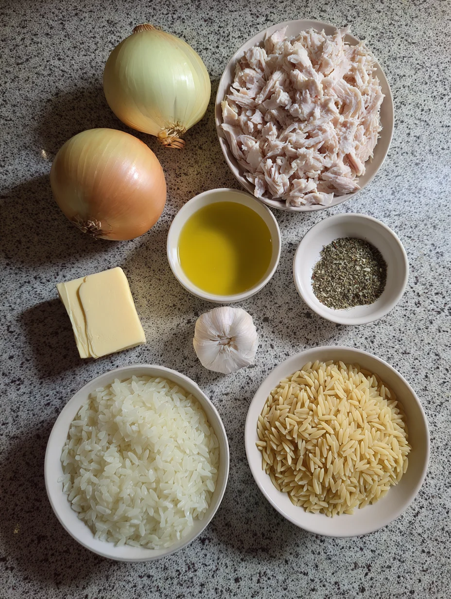 French Onion Chicken Orzo Casserole