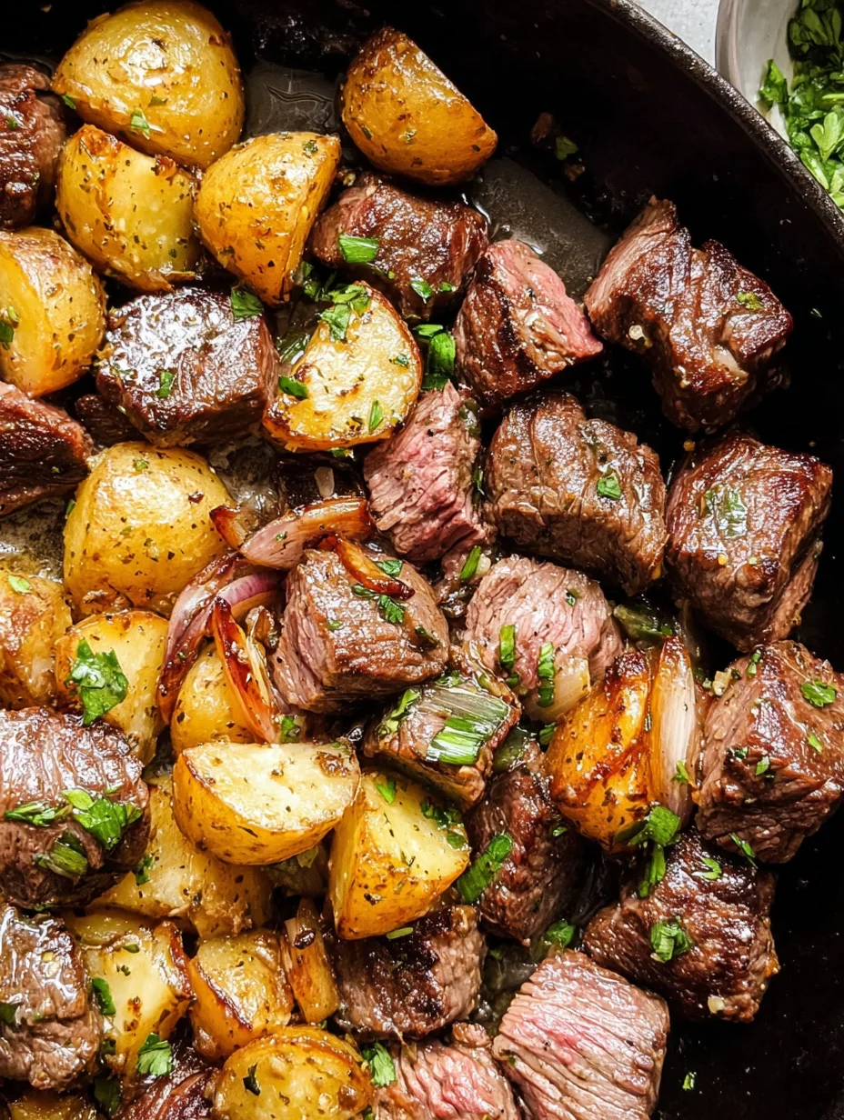 Garlic Butter Steak Bites and Potatoes