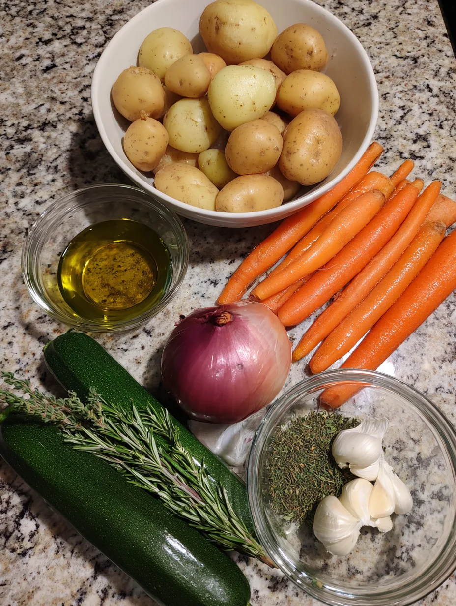 Garlic Herb Roasted Potatoes Carrots and Zucchini