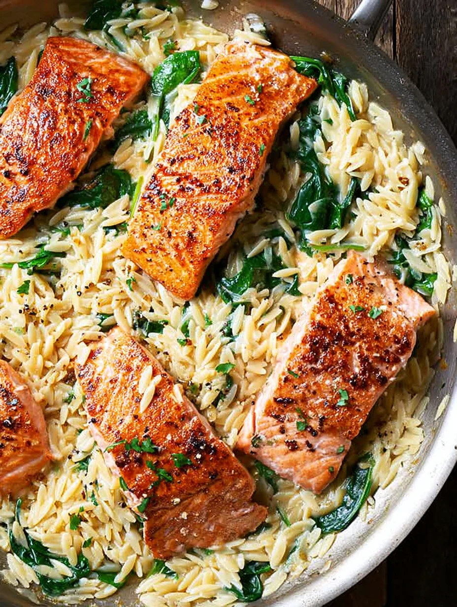 One Skillet Salmon with Lemon Orzo