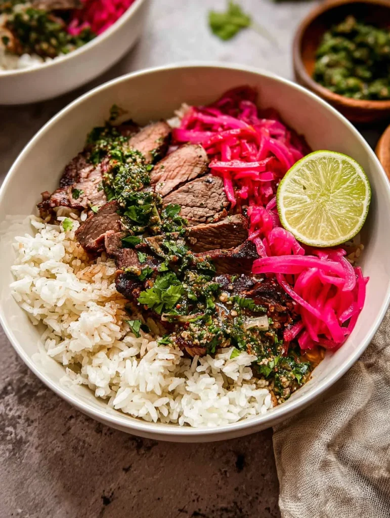 Skirt Steak Rice Bowls with Chimichurri Sauce