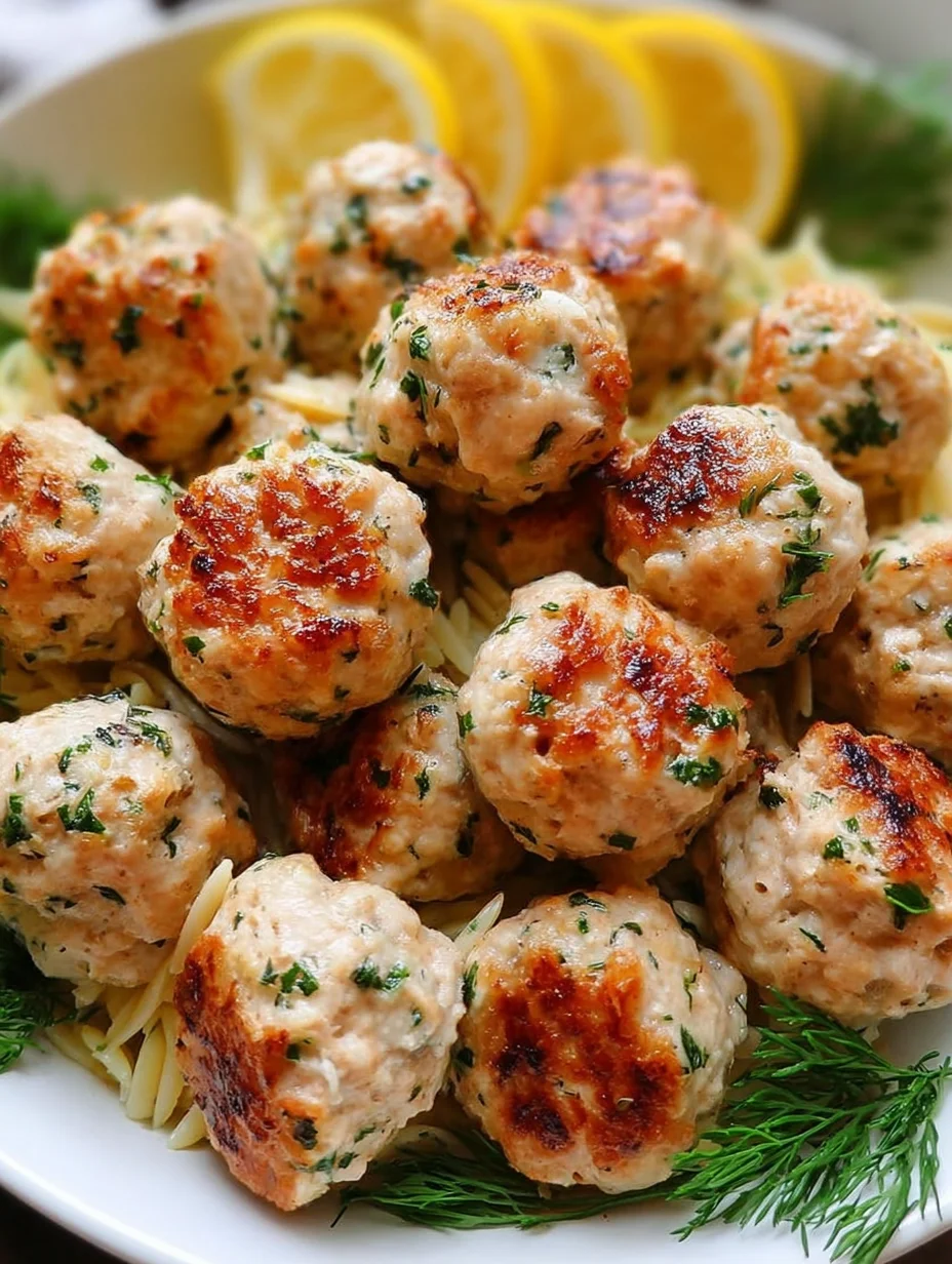 Greek Chicken Meatballs with Lemon Orzo