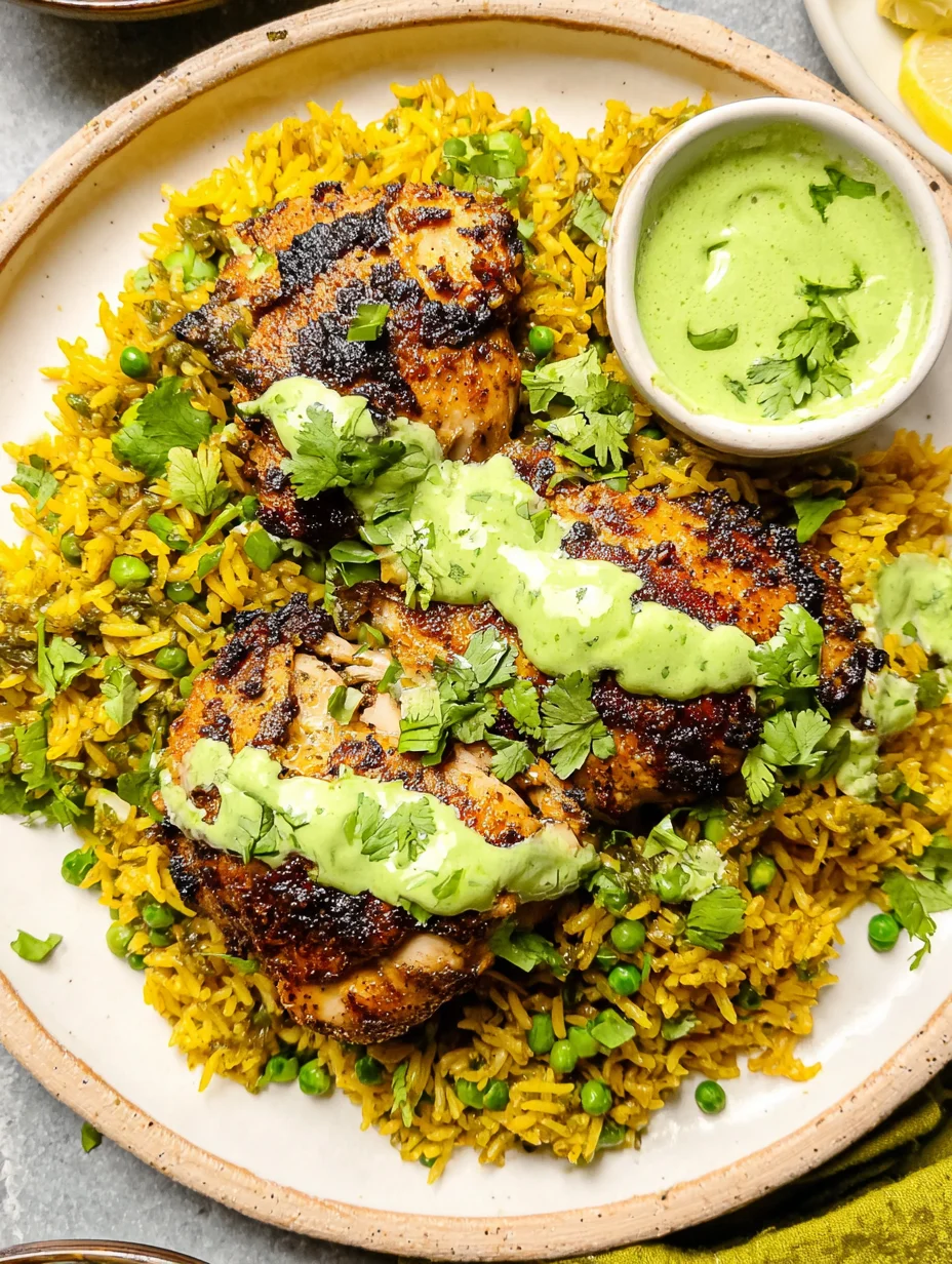 Peruvian Chicken and Rice with Green Sauce