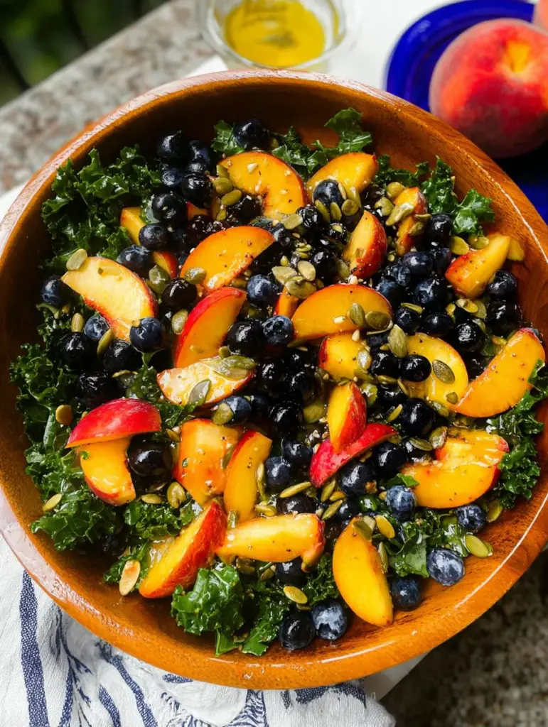 Summer Peach Blueberry Kale Salad